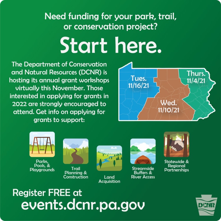 Central PA Counties – Fall 2021 Virtual Grant Workshops for Recreation and Conservation Projects